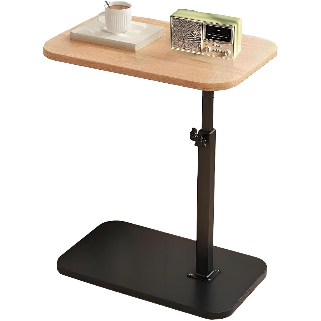 Adjustable Height C-Shaped Side Table for Living Room, Bedroom, Sofa, Chair, and Bed, Wood Grain Finish