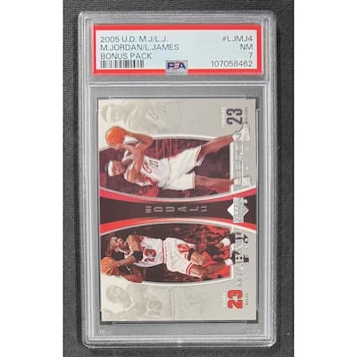 Michael Jordan LeBron 2005 Upper Deck Bonus Pack Basketball Card #LJMJ4 Graded PSA 7 - 8' x 11'