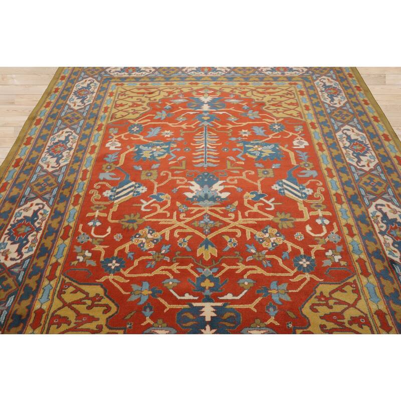 7'11''x9'11'' Hand Knotted Wool Orange Heriz Traditional Area Rug - 7' 11'' x 9' 11''