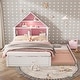 preview thumbnail 1 of 7, White+Pink Full Size Wood House-Shaped Bed with Bookcase Headboard and Led Light and Trundle for Kids Boys Girls Full - White+Pink
