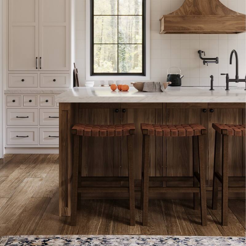 Maven Lane Noah Backless Kitchen Dining Stool with Vegan Leather