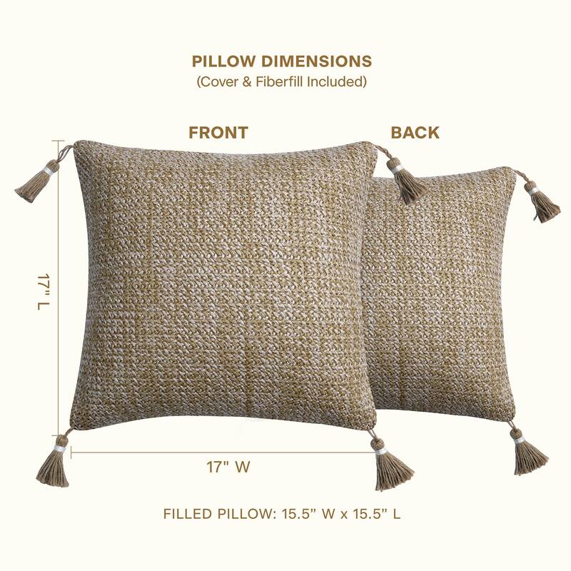 Raffia Natural Outdoor Square Toss Pillow with Tassels (2-Pack)