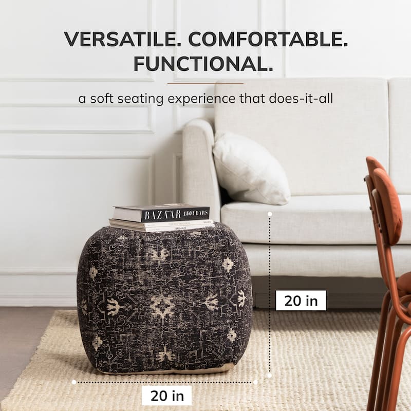 Jani Tamarindo 20 x 20 x 20 Square Black & White Pouf Ottoman - Handmade Footrest for Living Room, Nursery