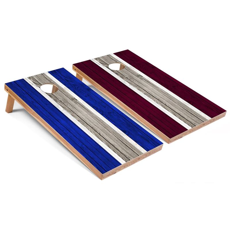 Solid Wood Cornhole Boards - Royal and Maroon Stripes Design - Premium 2x4 (24" x 48") - NO Accessories