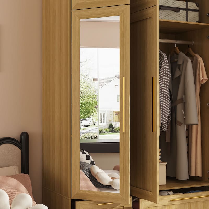 Tall Wardrobe Closet Clothes Storage Organizer with Hanging Rods