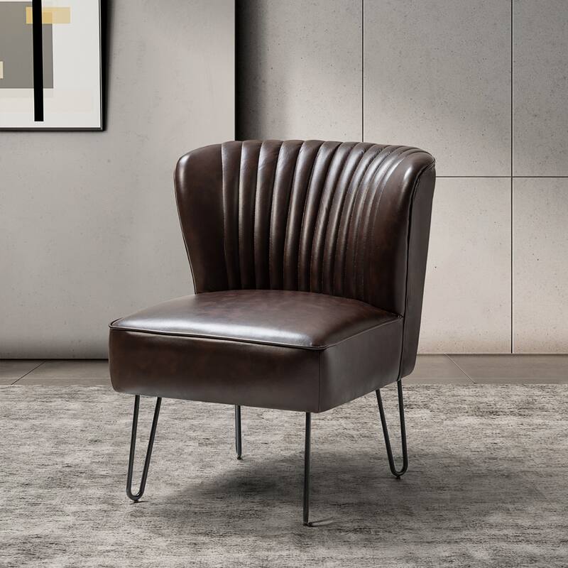 Donia Modern Faux Leather Wingback Armless Side Chair with Metal Legs by HULALA HOME