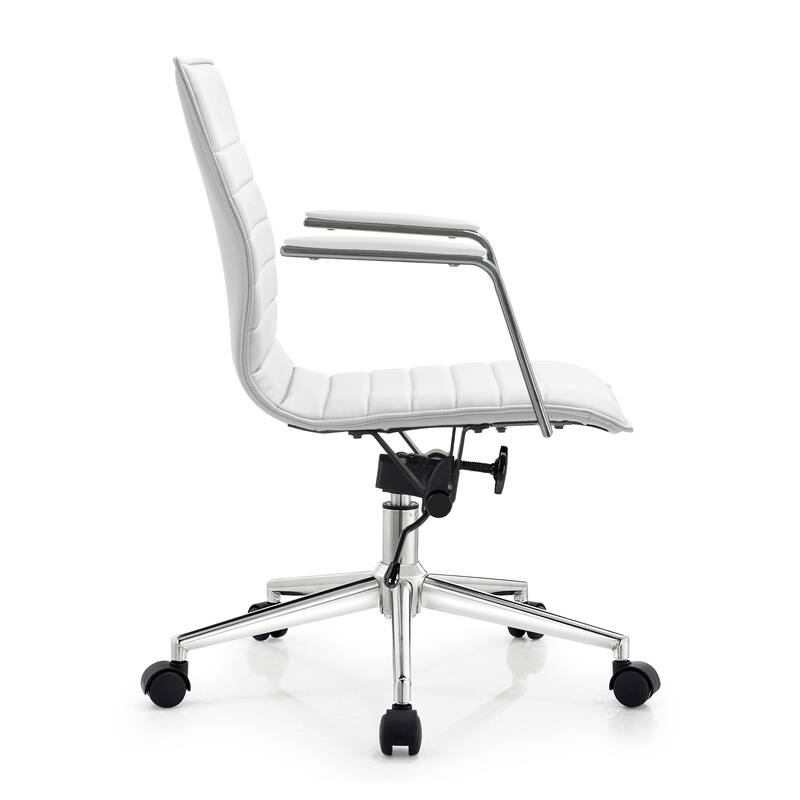 Set of 2 Modern Office Chairs | Upholstered PU Leather Ribbed Mid Back with Metal Frame | Adjustable Height, Tilt Lock