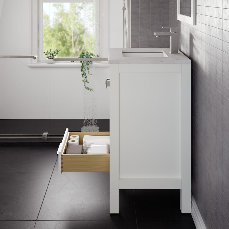 Eviva London 20" x 18" White Transitional Bathroom Vanity w/ White Carrara Quartz Top