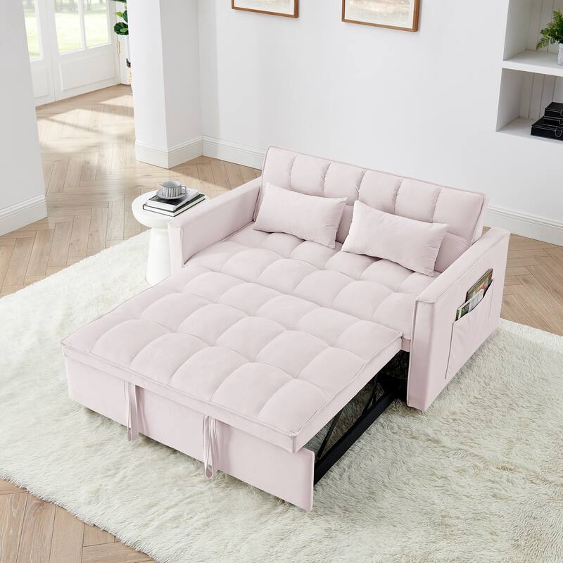 54.33 inch Pink Versatile Foldable Sofa Bed with Adjustable Back, Solid Wood