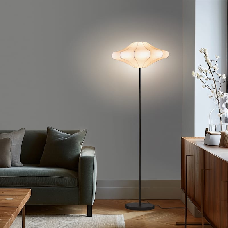 Brightech Atlas 67 in. Classic Black Modern & Contemporary LED Standard Floor Lamp with White Plastic Round Shade