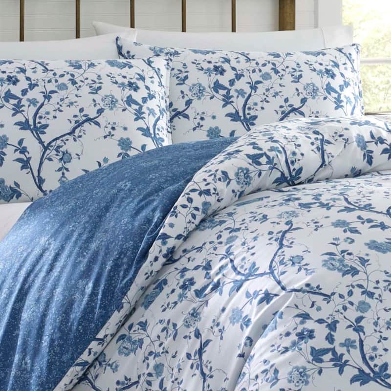 Laura Ashley Elise Blue Cotton Duvet Cover Set