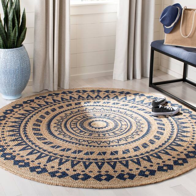 SAFAVIEH Handmade Natural Fiber Valentien Casual Jute Rug - 6' x 6' Round - Royal Blue/Natural