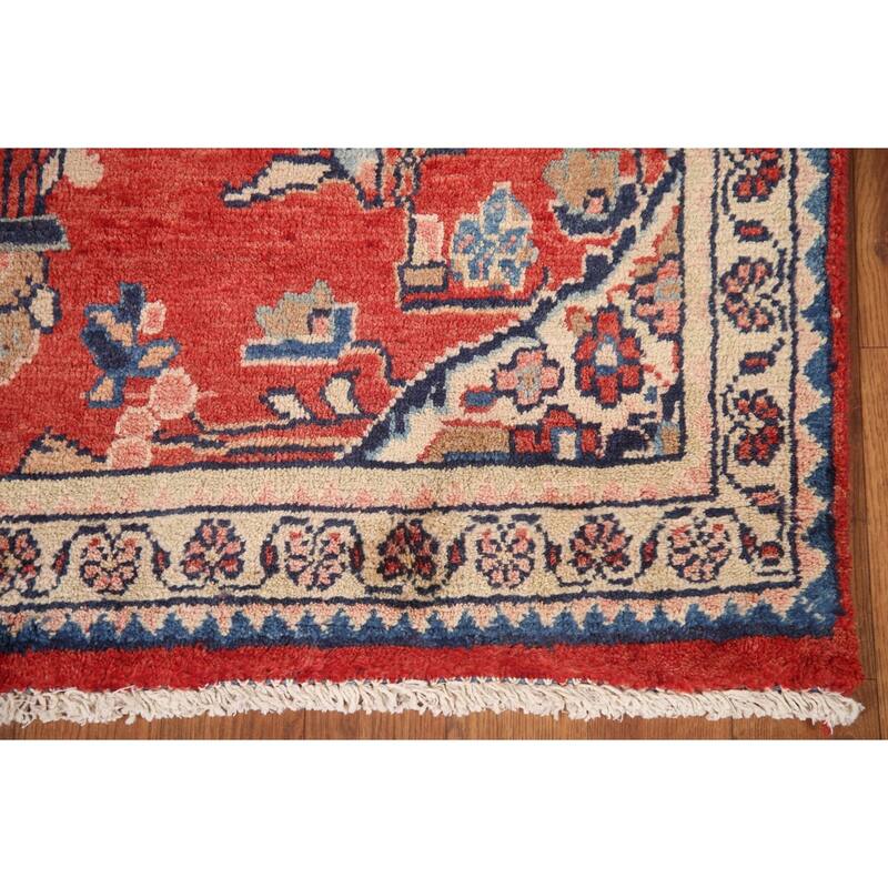 Hand Knotted Oriental 100% Wool Carpet Traditional Floral Red Mahal Runner Rug - 10' 3'' X 3' 4''