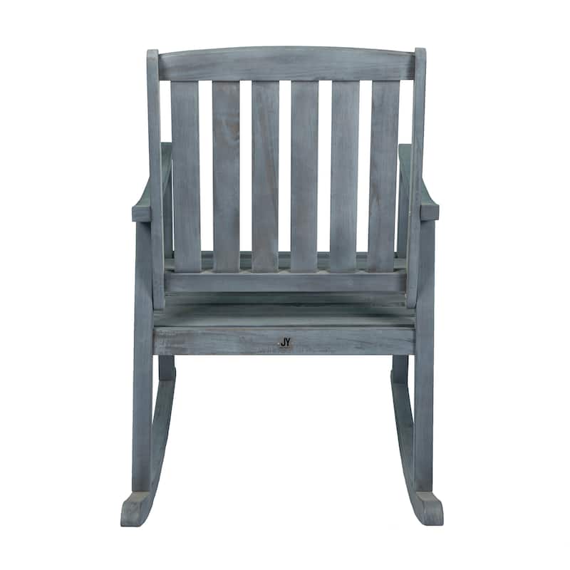 Perry Classic Slat-Back 300-Lbs Support Acacia Wood Patio Outdoor Rocking Chair, by JONATHAN Y - 22.4"
