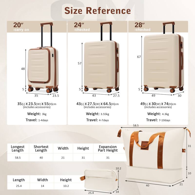 Luggage Sets 5 Piece with Front Opening, Hardside Expandable Carry On Suitcase Set with Double Spinner Wheel with USB Port