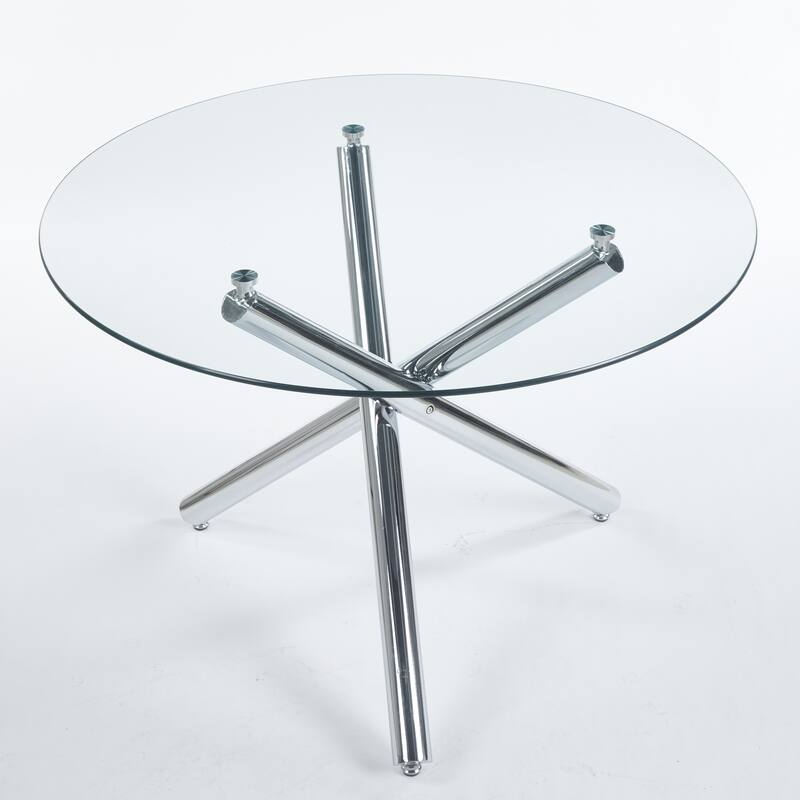 GDFStudio - Monteria Modern 43.31" Tempered Glass Top Dining Table with Chrome Metal Base