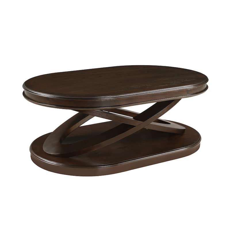 44 Inch Wood Oval Coffee Table with X-Shaped Base, Cocktail Table with Open Storage, Sofa Center Table for Living Room