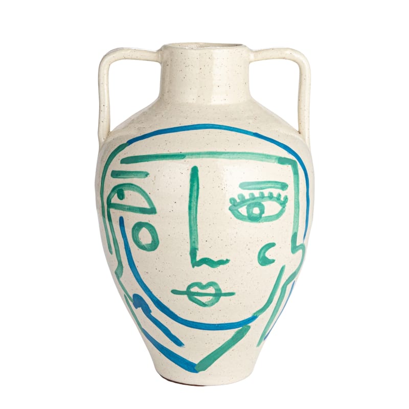 Hand-Painted Terra-cotta Vase with Crackle Glaze