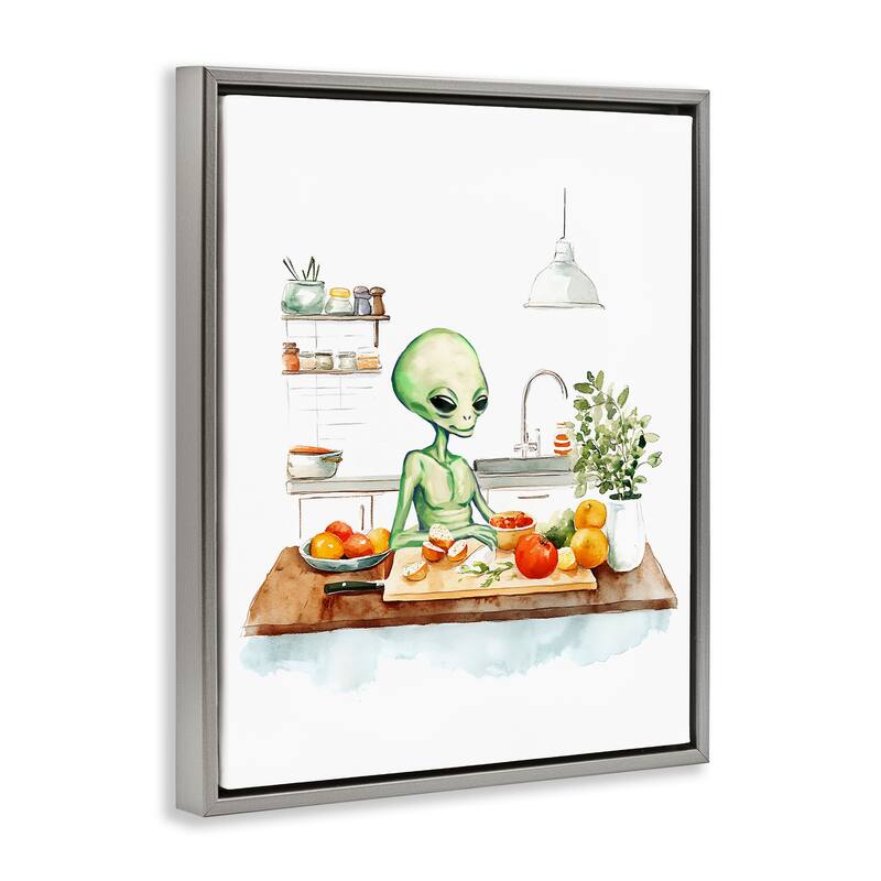 Stupell Alien Cooking in Kitchen Framed Floater Canvas Wall Art Design By Lil' Rue