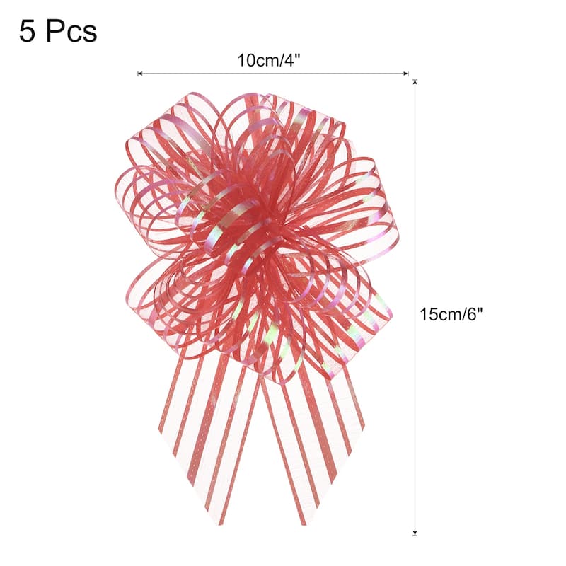5pcs 4 Inch Large Pull Bows Gift Wrapping Bows Ribbon Organza - Dark Red