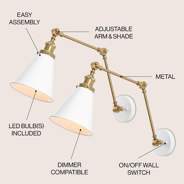 dimension image slide 7 of 14, Rover 7" Adjustable Arm Metal LED Wall Sconce by JONATHAN Y