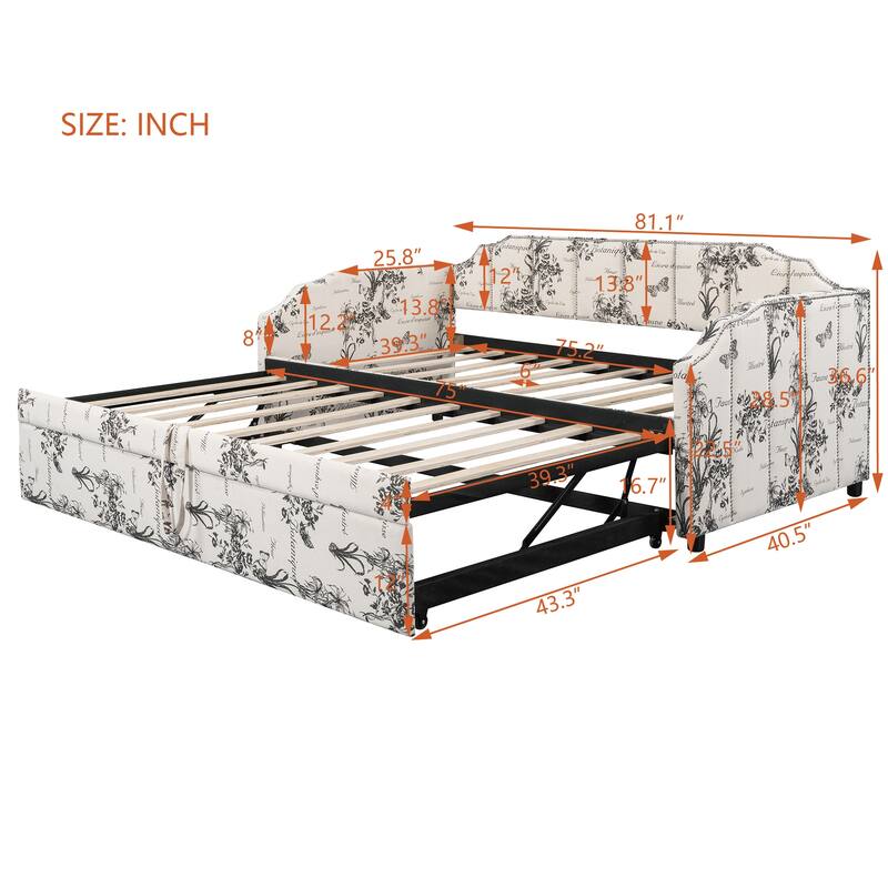 Twin Size Upholstered Daybed with Pop-Up Trundle & USB Charging Ports