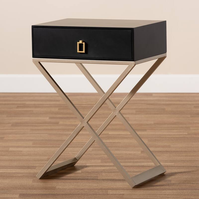 Baxton Studio Patricia Modern and Contemporary Wood and Powder Coated Brass Effect Metal 1-Drawer End Table