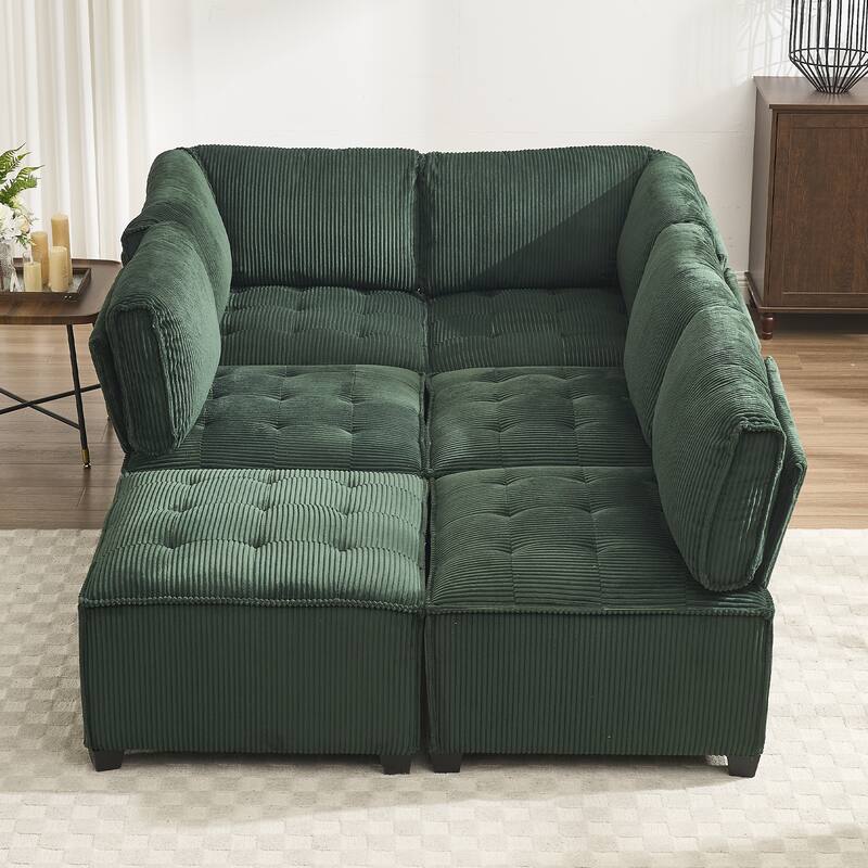 121.26" Corduroy Modular Sectional Sofa 6- Seat U Shaped Couch with Reversible Chaise and Ottoman