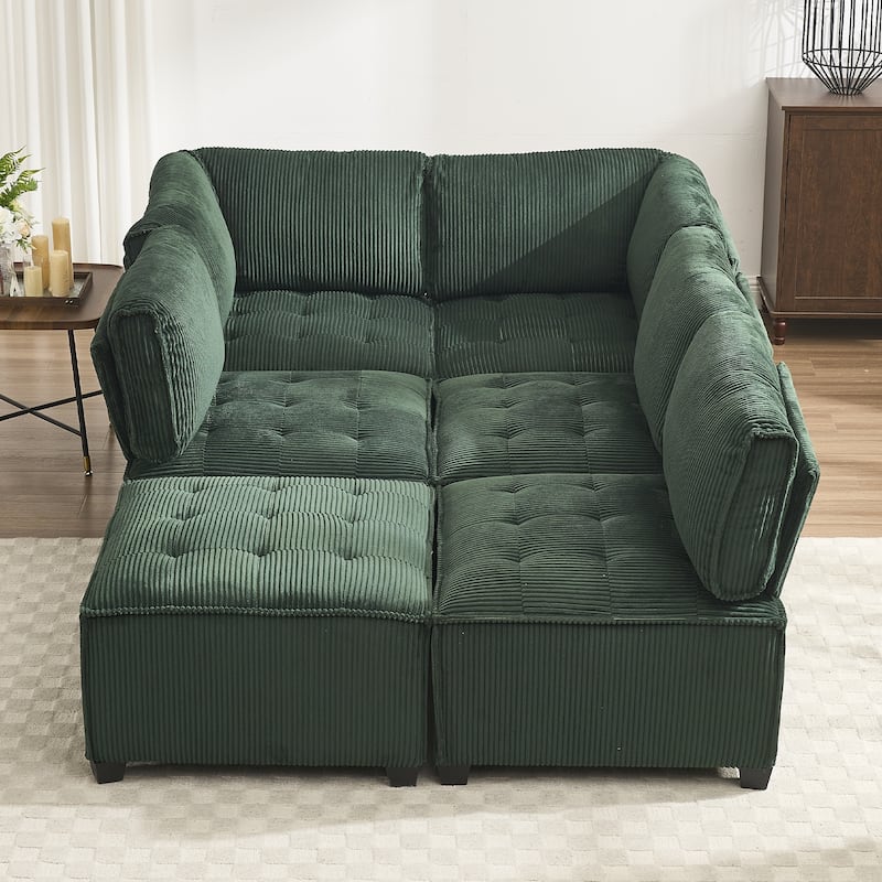Ergonomic Lounge Modular Couch Corduroy Sectional Sofa with Deep Seat Ottoman Chaise and High-Rebound Thick Cushions