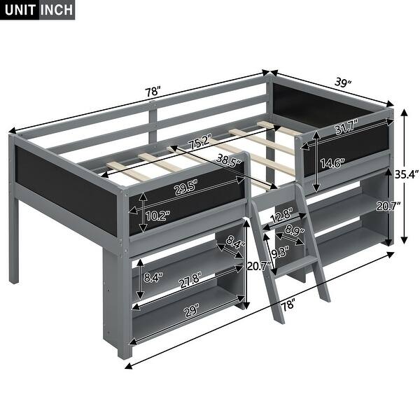 Twin Size Low Loft Bed with Two Movable Shelves and Ladder - Bed Bath ...