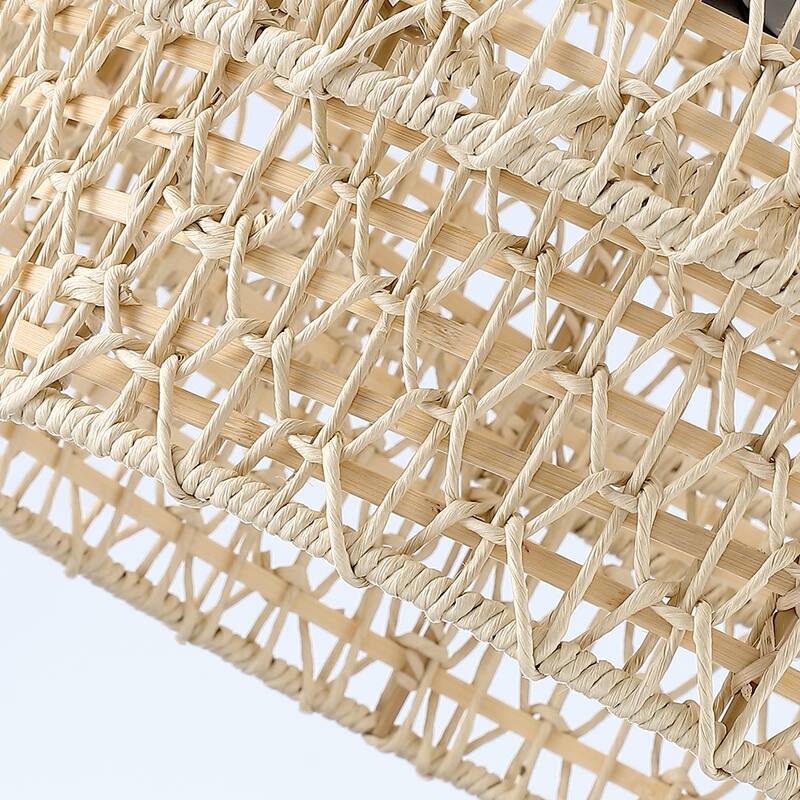 20 in. 4-Light Rattan Tiered Drum Chandelier Light with Black Canopy - 4-Light 20" W