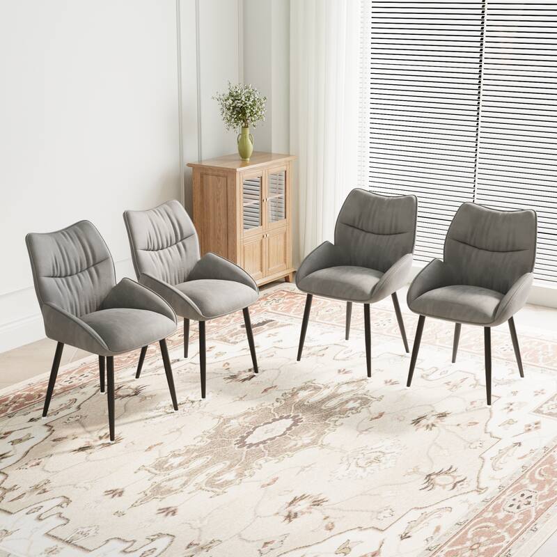 Velvet Upholstered Dining Chair Set of 4, Modern Kitchen Armless Chair with Metal Legs Parsons Chair with Tufted Backrest
