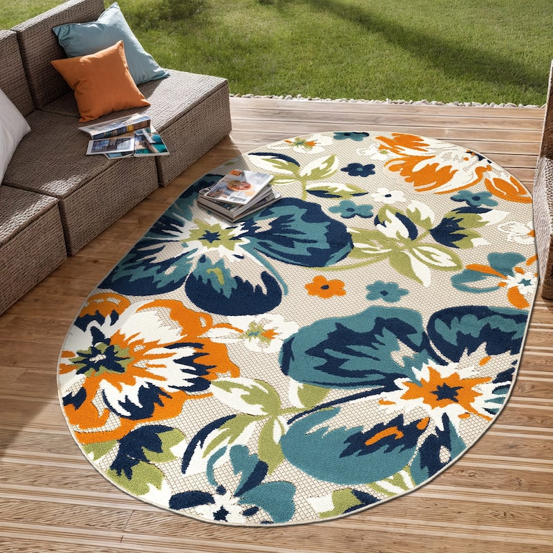 Bergamo Contemporary Floral Indoor/Outdoor Area Rug - 5' X 7' OVAL - Multi