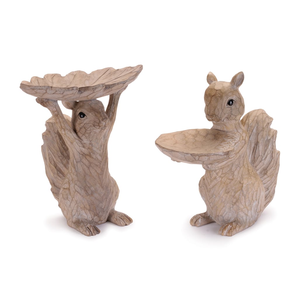 Woodland Squirrel Resin Bird Feeder Set (Set of 2)
