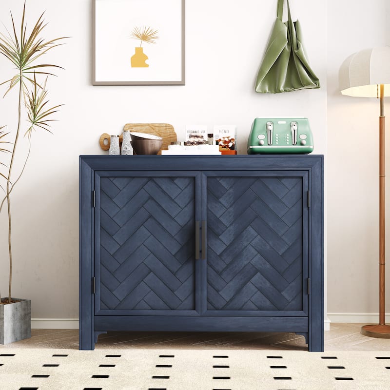 Console Table Sofa Table with 2 Shelves - Antique Blue