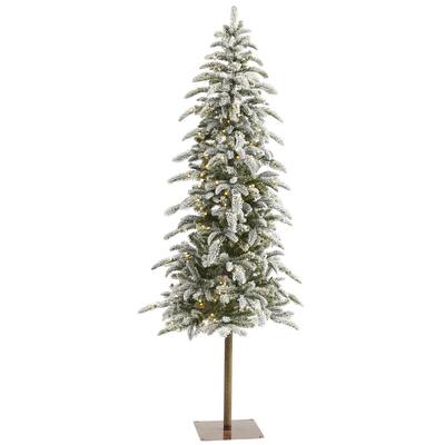6.5ft. Flocked Alpine Artificial Christmas Tree with 250 Warm White LED Lights & 637 Branches - Snowy Holiday X-Mas Display