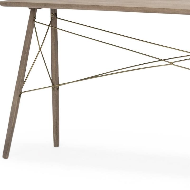 Modern Solid Mango Wood Console Table with Gold Metal Cross for Living Room or Office - 66”L x 16”W x 28.8”H