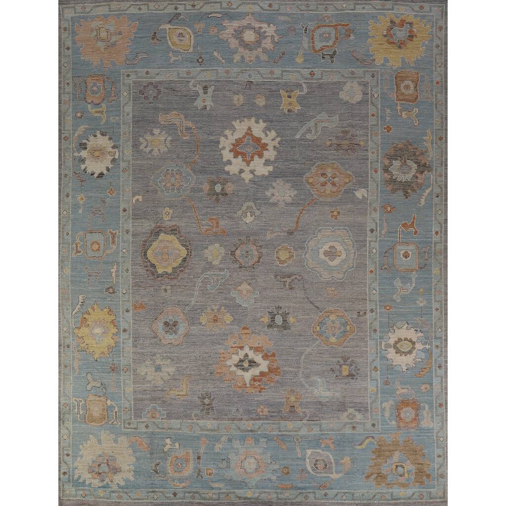 Hand Knotted Oriental 100% Wool Carpet Transitional All-Over Purples Oushak Area Rug - 9' 6'' X 8' 0''