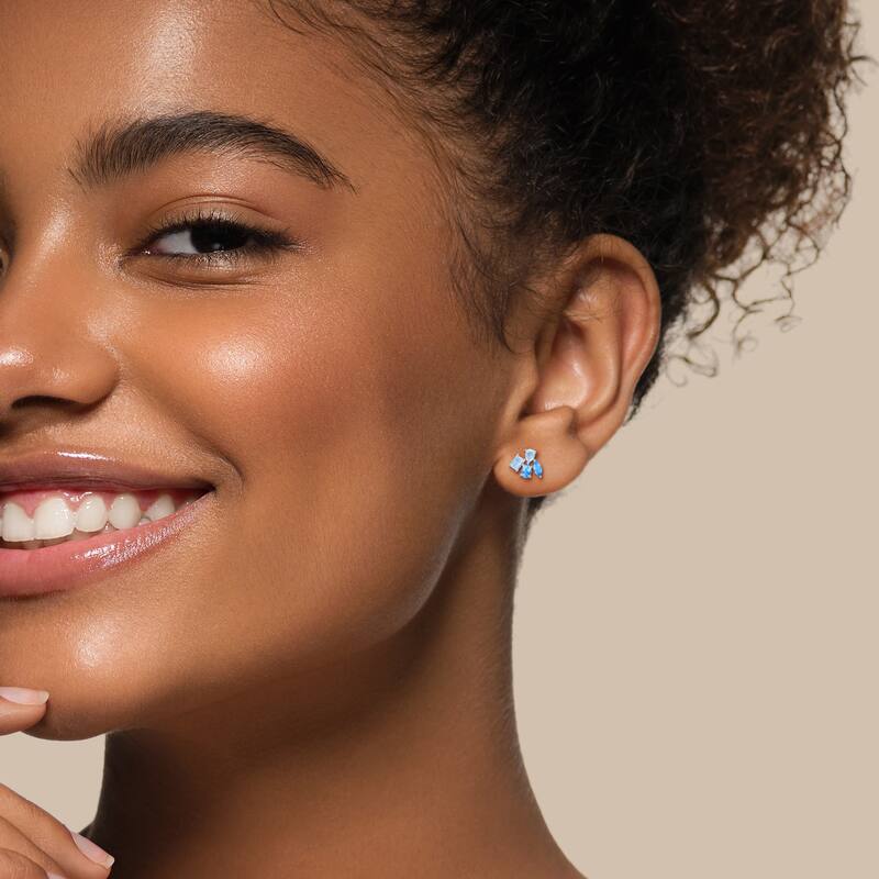 Miadora Multi-Gem Cluster Stud Earrings Sterling Silver