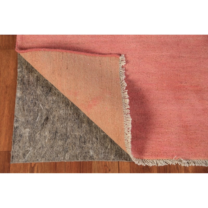 Light Pink Modern Gabbeh Runner Rug Hand-Knotted Wool Carpet - 2'10" x 9'8"
