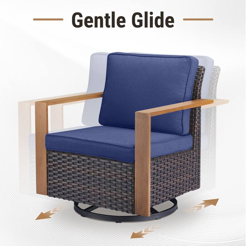 Meyreso Wicker Outdoor Patio Fire Pit Set with Swivel Gliders and Olefin Cushions