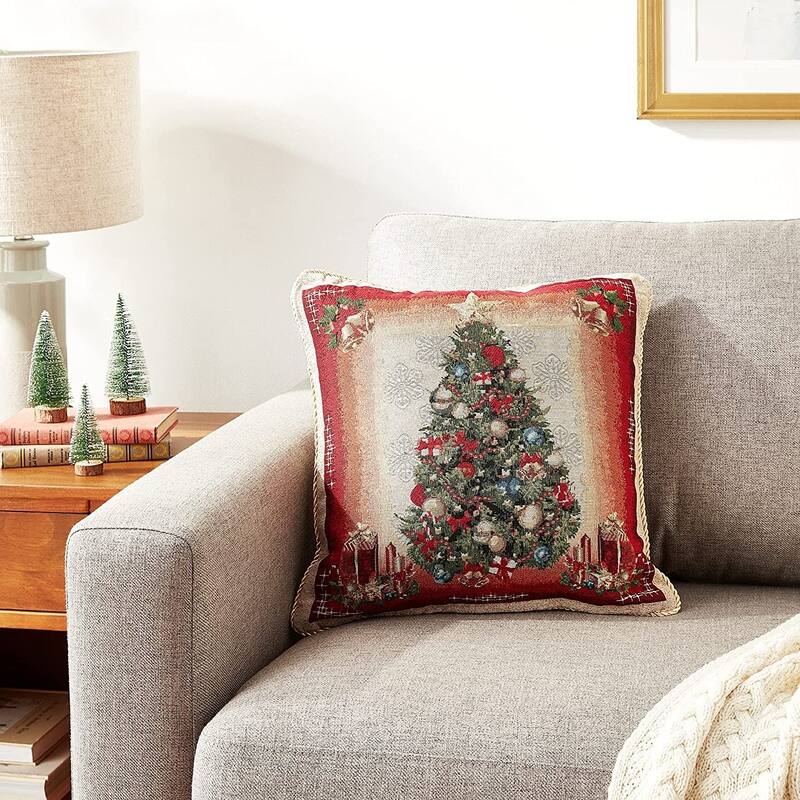 Violet Linen Seasonal Xmas Christmas Holiday Bliss Pattern Decorative Cushion Cover
