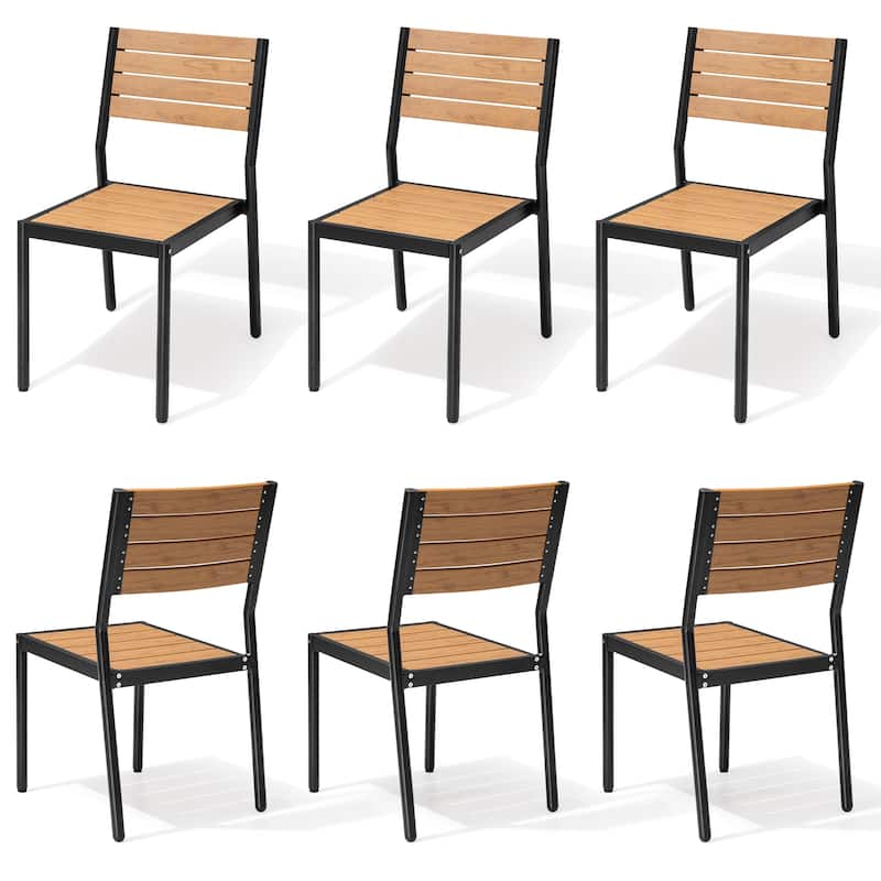 Modern Outdoor Aluminum Dining Chairs Stackable Armless Chairs for Patio - Brown - 6PC