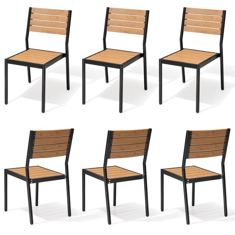 Outdoor Aluminum Dining Chairs Modern Stackable Chairs for Patio - Brown, 6PCS