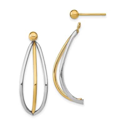 Curata 14k Yellow Gold White Rhodium Ball Stud With Triple Wire Guardian Angel Jacket Earrings - 35x12.6mm