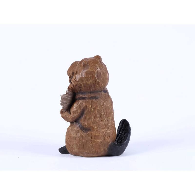 Beaver Holding A Welcome Sign Outdoor Garden Statue - 11.75" – Brown