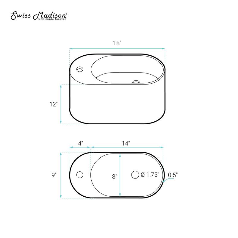 Terre 18" Solid Surface Oval Wall-Mounted Sink With Left Side Faucet Mount In Matte White - 18