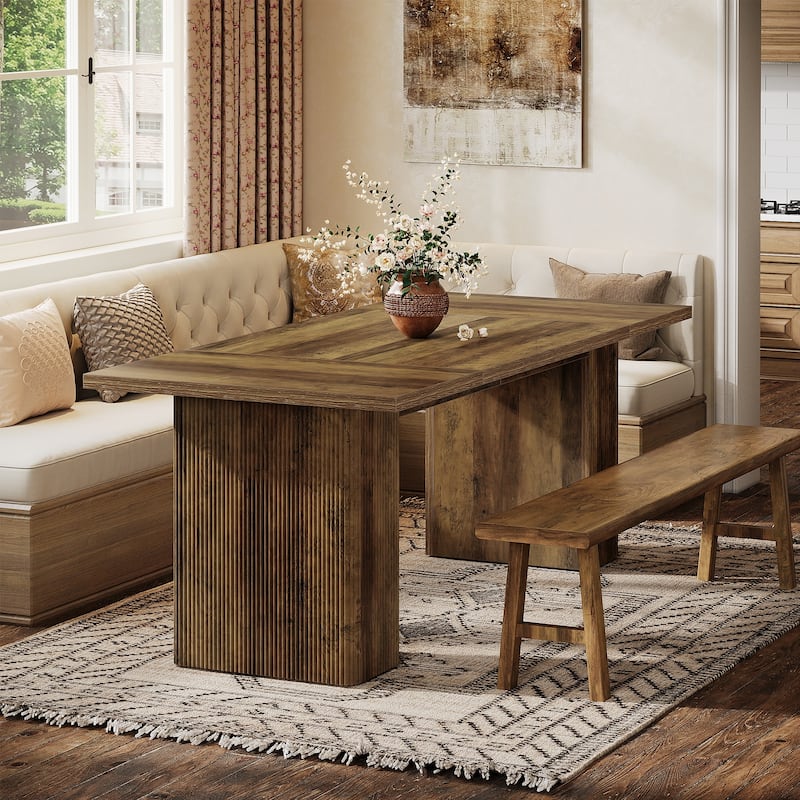 63'' Farmhouse Rectangle Dining Table for 4-6 with Double Pedestals