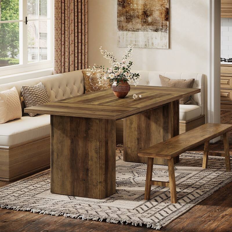 Farmhouse Dining Table for 4-6, 63-Inch Rectangle Kitchen Table with Double Robust Pedestals