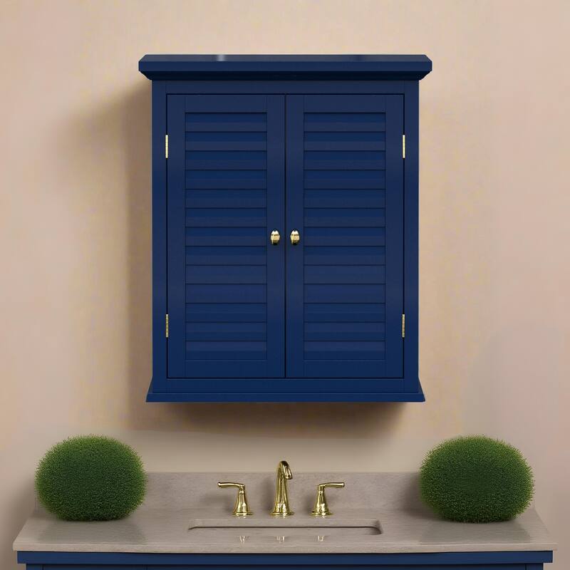Teamson Home Glancy 24 in Removable Bathroom Wall Cabinet with Shutter Doors, Adjustable Shelf for Small Spaces